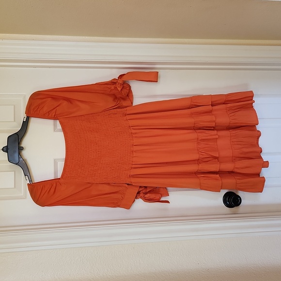 Smocked Mini Dress Square Neck Puff Sleeve Bow Tie Babydoll Dress Layered - Picture 6 of 6